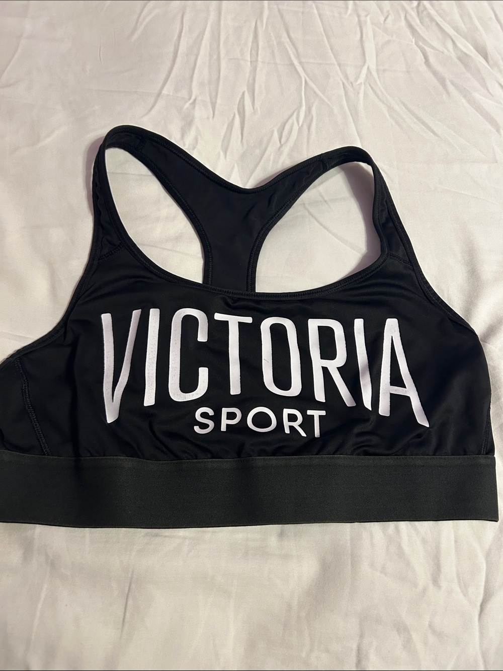 Victoria's Secret Black Racerback Sports Bra with White Logo